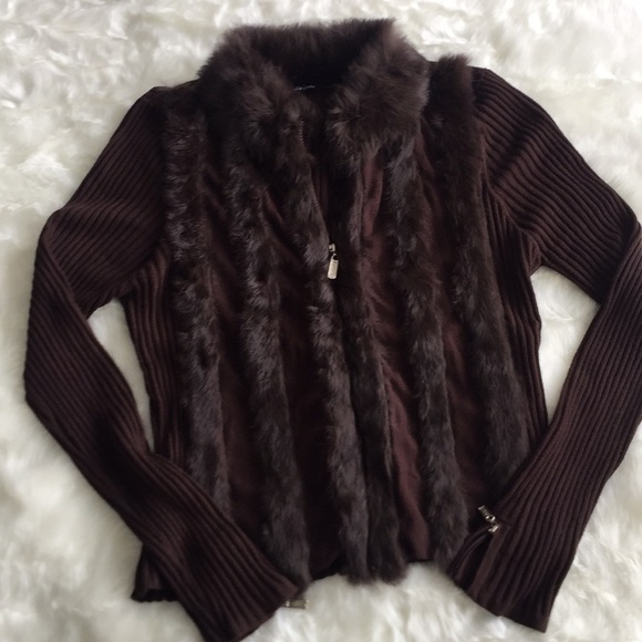 dolce cabo Sweaters - Brown fur zip up Cardigan XL